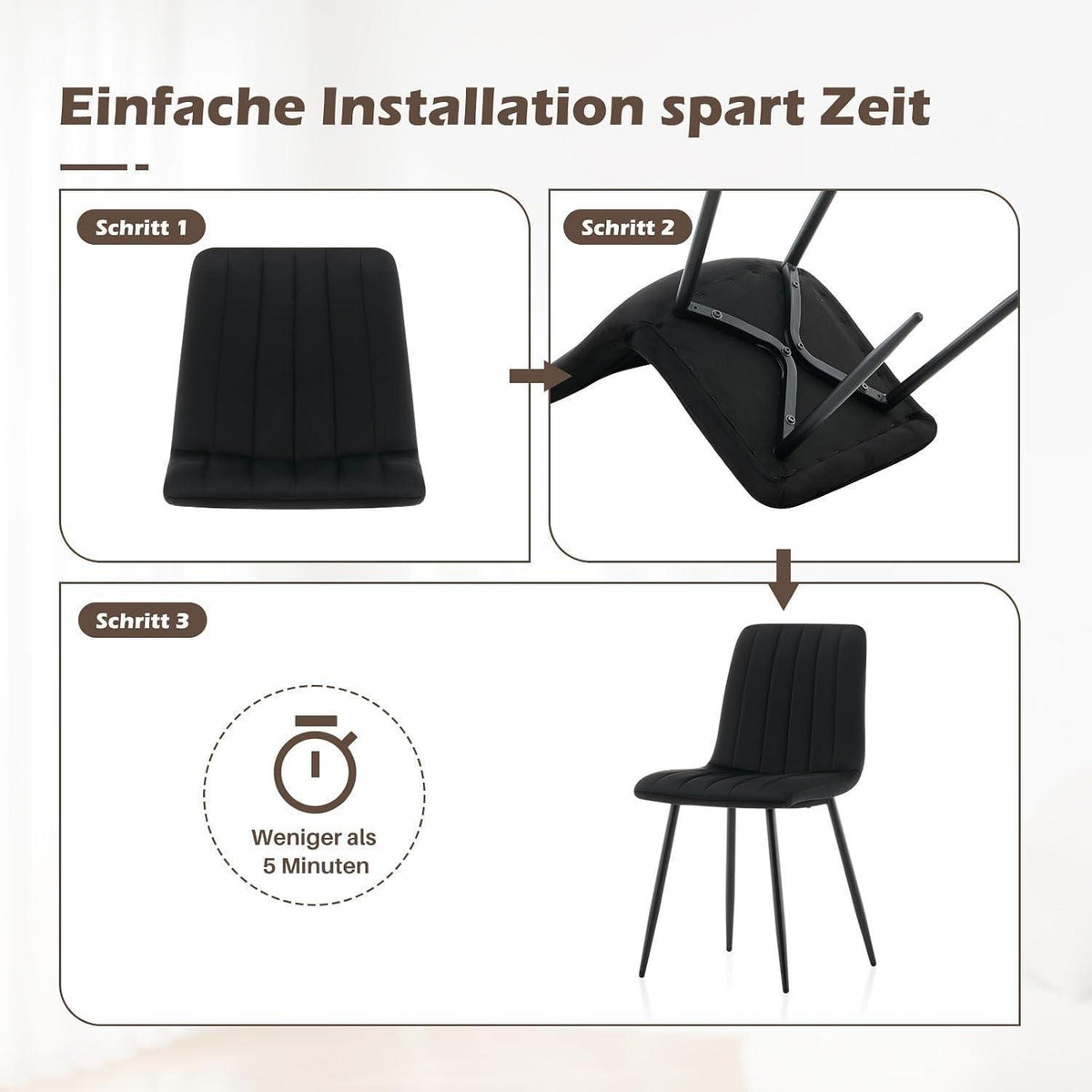 Samt Esszimmerstühle 2er Set Schwarz – Bequeme Küchenstühle