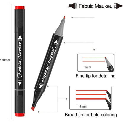 Textilstifte Set 40 Farben – Waschbar & Doppelspitzen