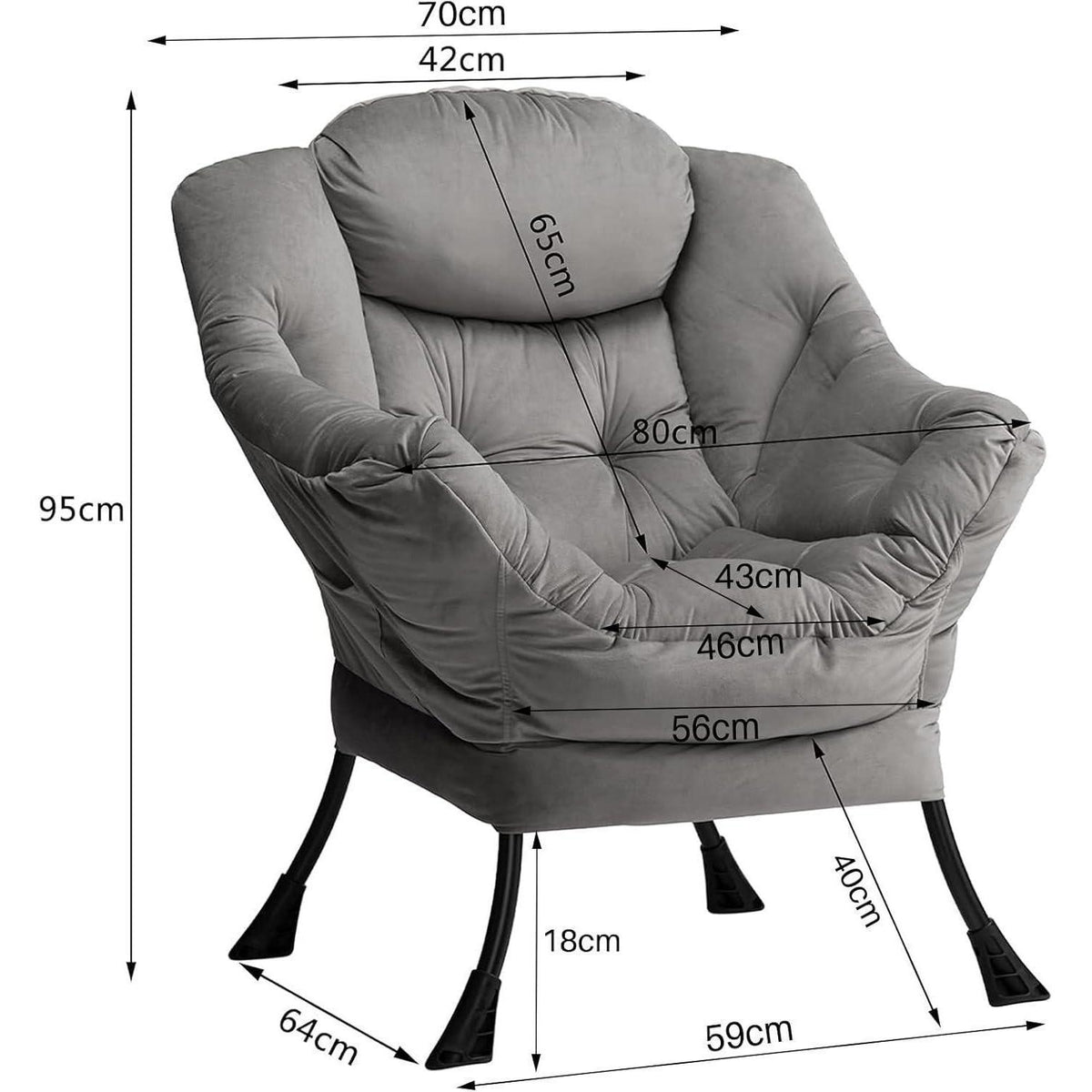 Ohrensessel Samt Relaxsessel Dunkelgrau – Bequemer Lesesessel