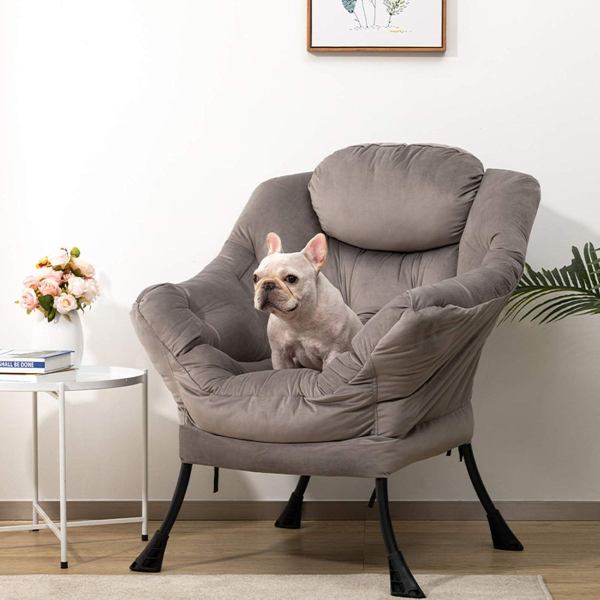 Ohrensessel Samt Relaxsessel Dunkelgrau – Bequemer Lesesessel