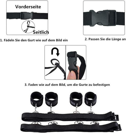 BDSM Set mit Bettgurten Handschellen Augenbinde 9-teilig