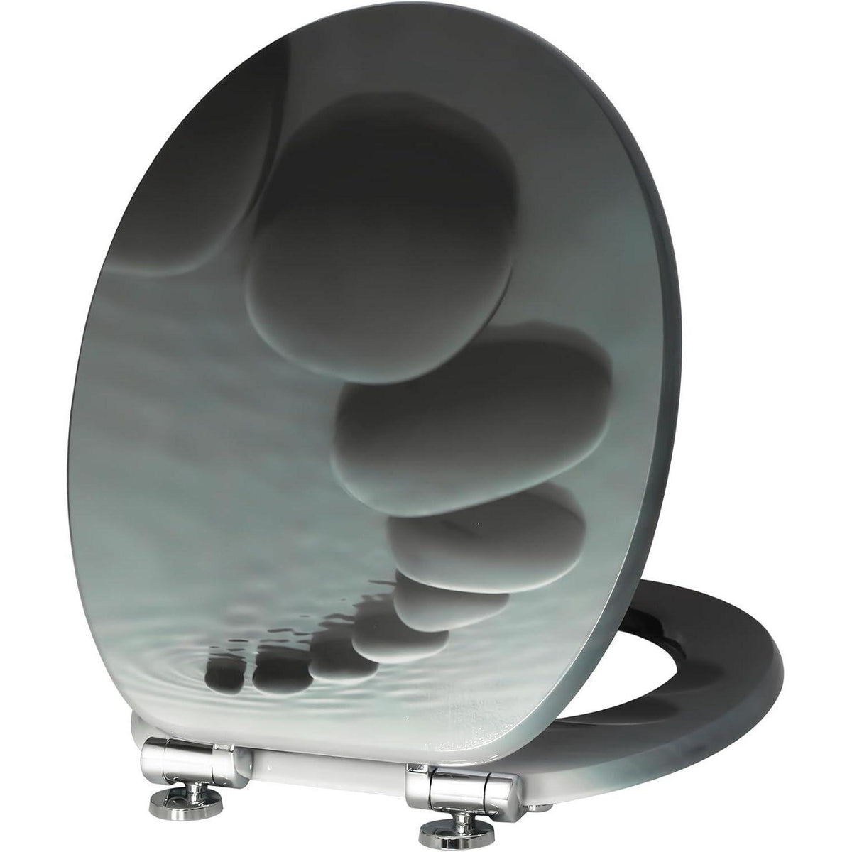 WC-Sitz Holz mit Absenkautomatik, Motiv Black Stones