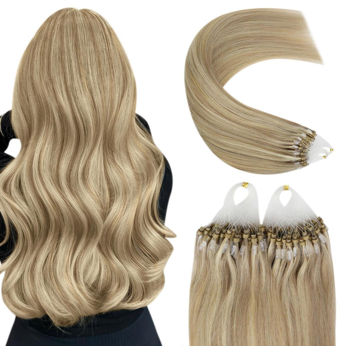 Echthaar Microring Extensions Blond Highlights 35cm