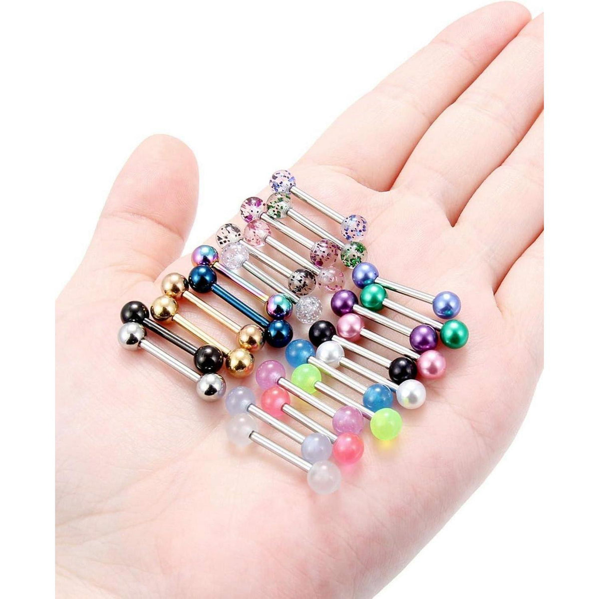 Zungenpiercing Set 24 Stück 14G Chirurgenstahl mit Kugeln
