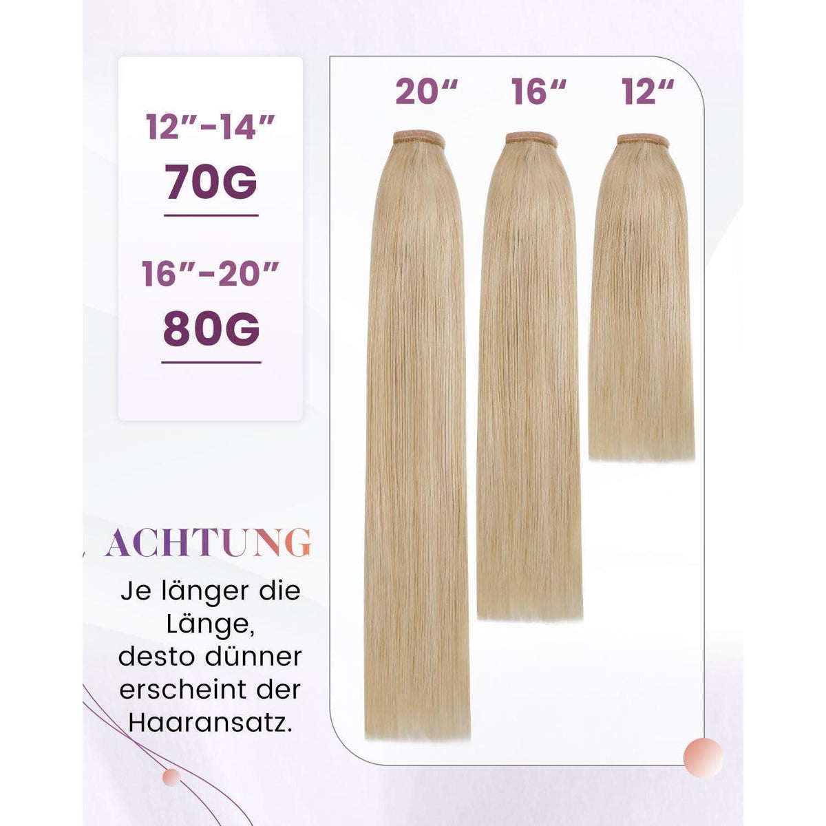 Echthaar Zopfverlängerung Blond Highlight 50cm