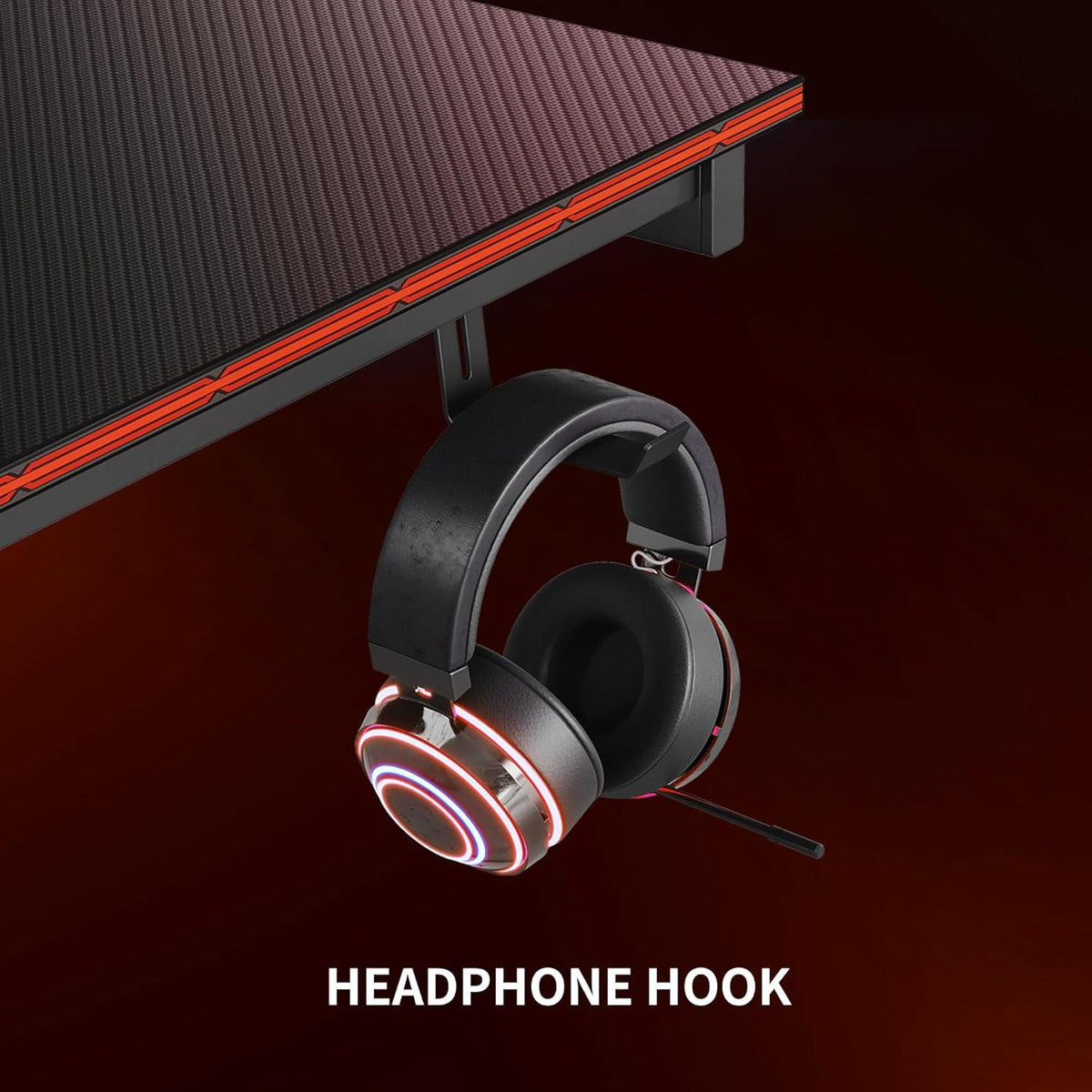 DESINO Gaming Schreibtisch Kohlefaser 100x50 cm mit Kopfhörerhaken