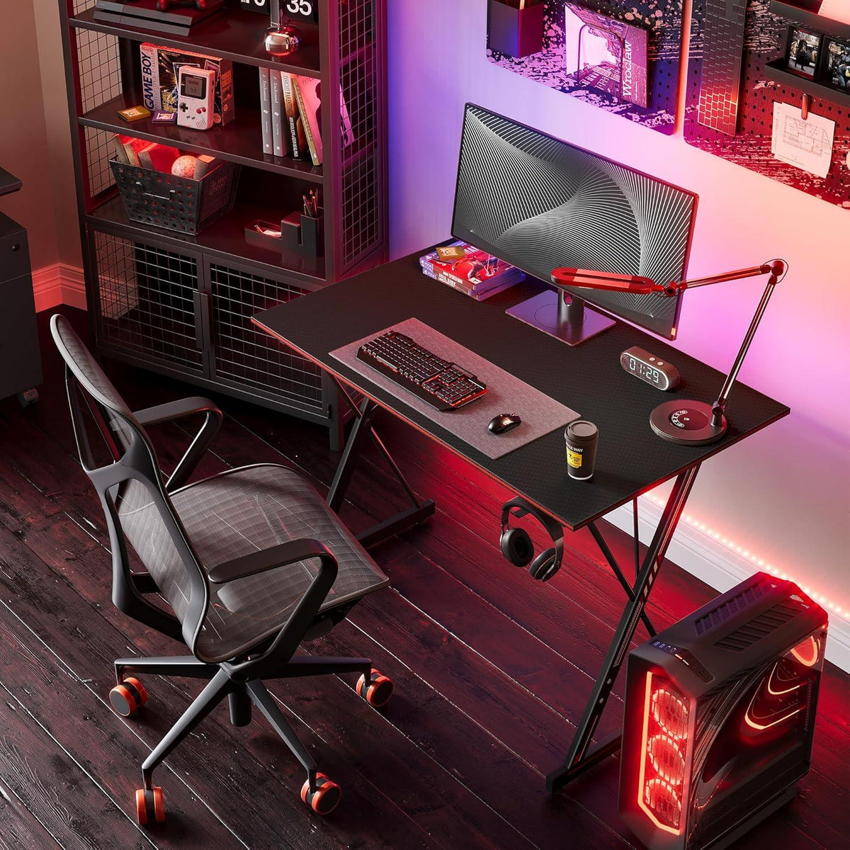 DESINO Gaming Schreibtisch Kohlefaseroberfläche Schwarz 100 x 50 cm