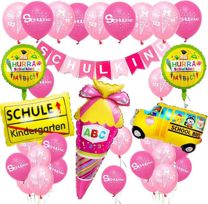 Einschulung Deko Set Mädchen Rosa Schulkind Banner Luftballons