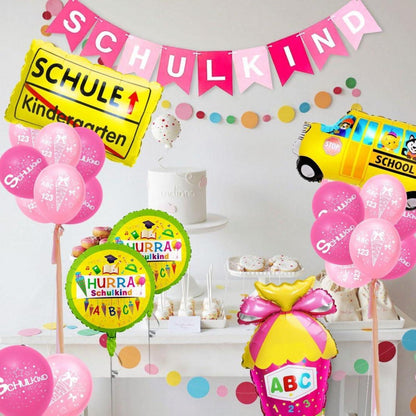 Einschulung Deko Mädchen Set Rosa Schulkind Zuckertüten Ballons