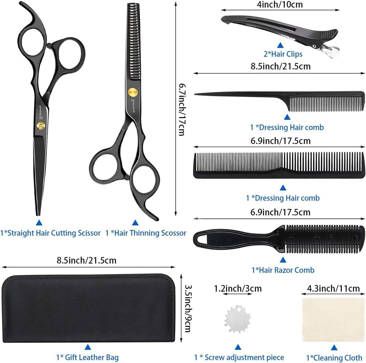 Professionelles Haarschneideset 6.7 Zoll inkl. Schere und Umhang