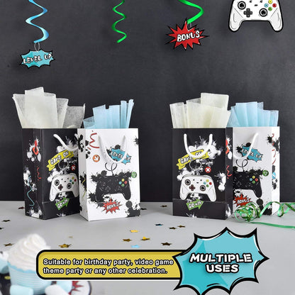 Videospiel Partytüten für Kinder - 16 Stück Papiertüten Schwarz
