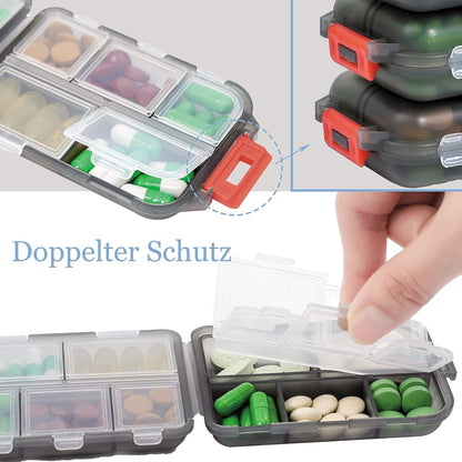 4er Pack Tablettenbox 7 Tage mit 10 Fächern Medikamentenbox 7 Tage Muchengbao Grau