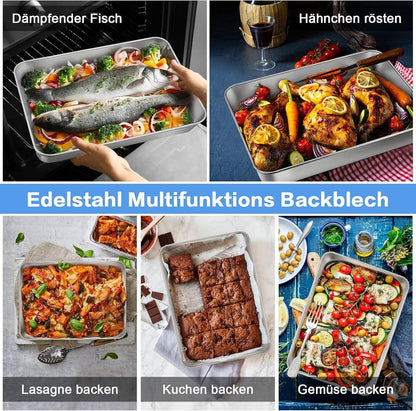Edelstahl Backblech Rechteckig Tiefes 31,6x24,7x4,8 cm Ofenform Servierblech