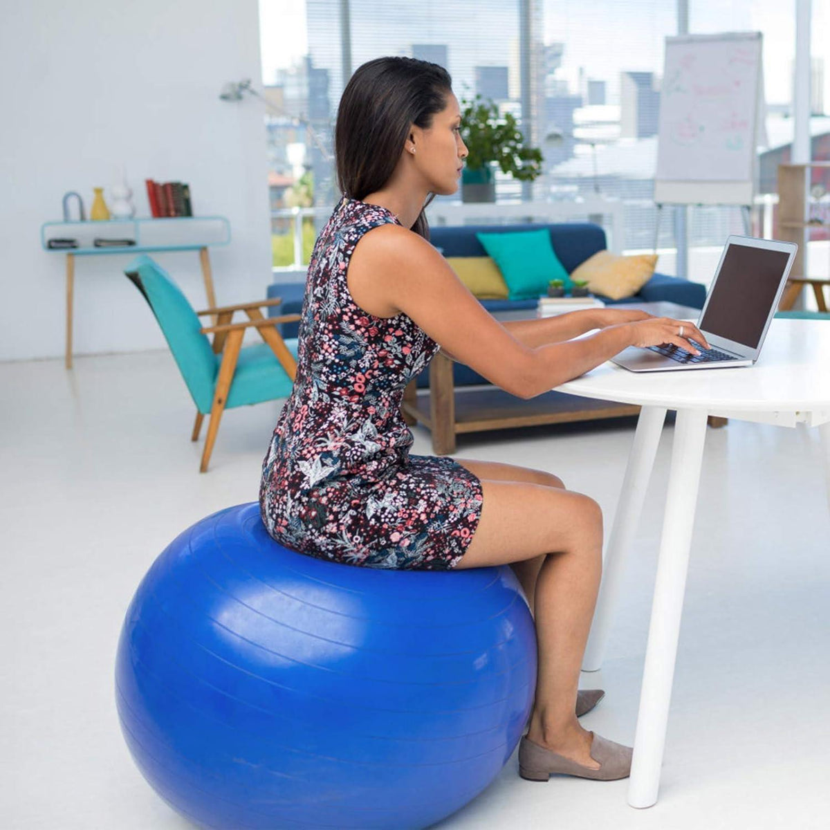 Gymnastikball 55/65cm Anti-Burst Yoga Pilates Fitness Blau mit Pumpe