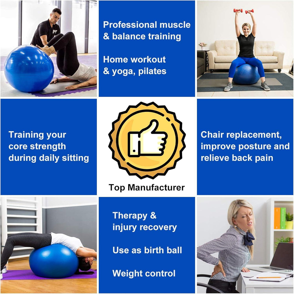 Fitness Gymnastikball 65cm Yoga Pilates Anti-Burst Blau