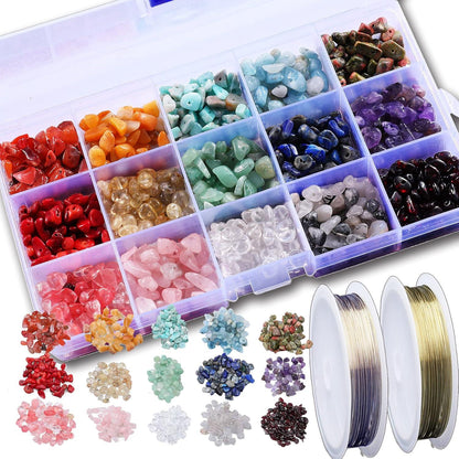 Edelstein Perlen Set zum Schmuck Basteln DIY mit Kupferdraht 0.5mm