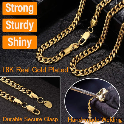 Herren Panzerkette Edelstahl 6mm 18K Gold Vergoldet 66cm
