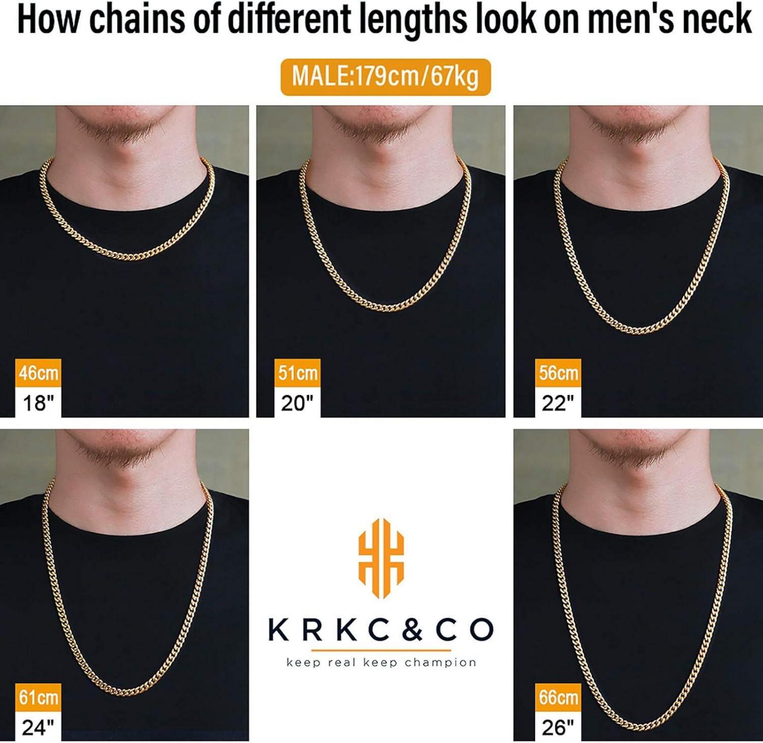 KRKC&CO Panzerkette Herren Edelstahl 6mm Gold Vergoldet Cuban Link Chain 66cm