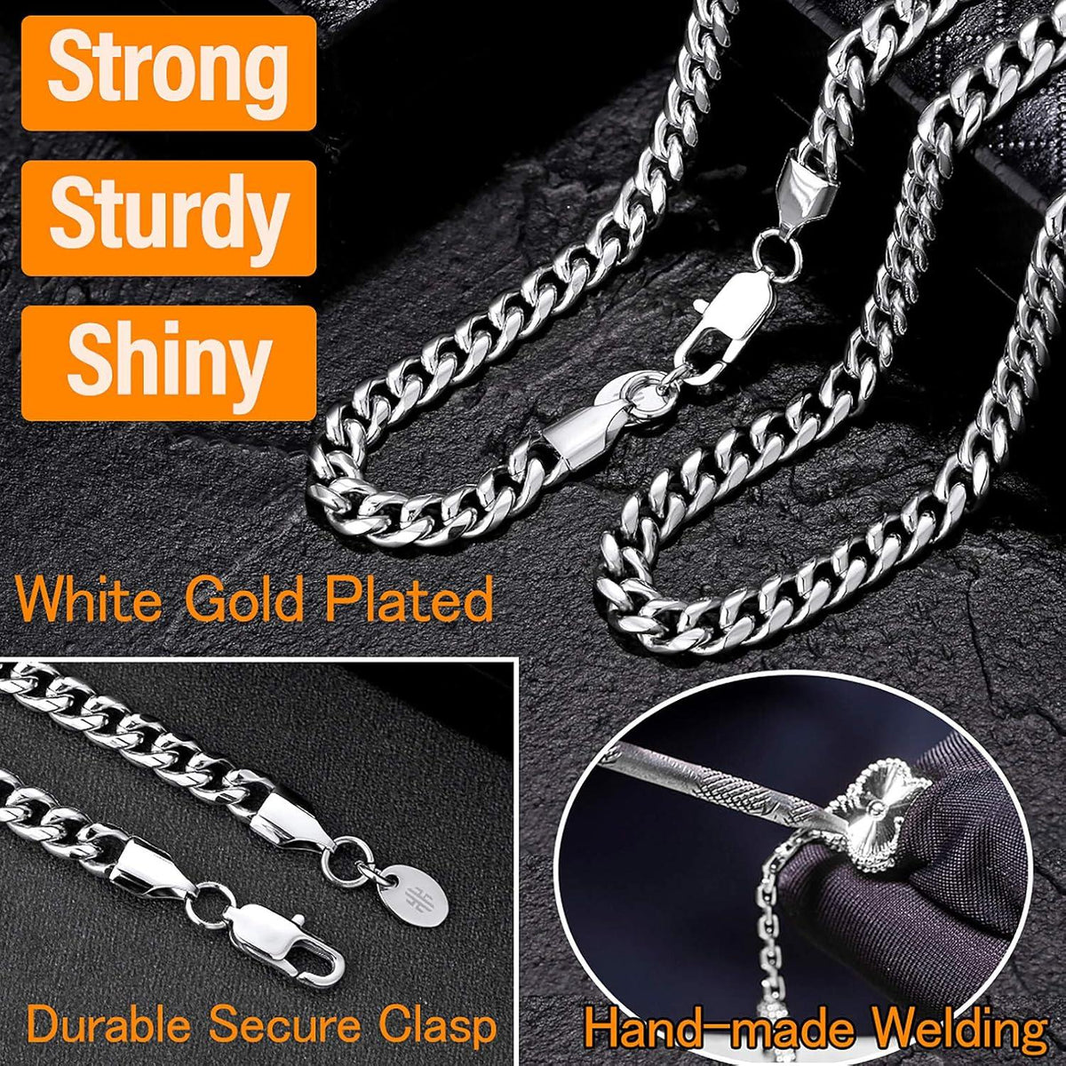 KRKC&CO Herren Panzerkette Edelstahl 18K Gold Cuban Link 66cm 6mm solid sigurd