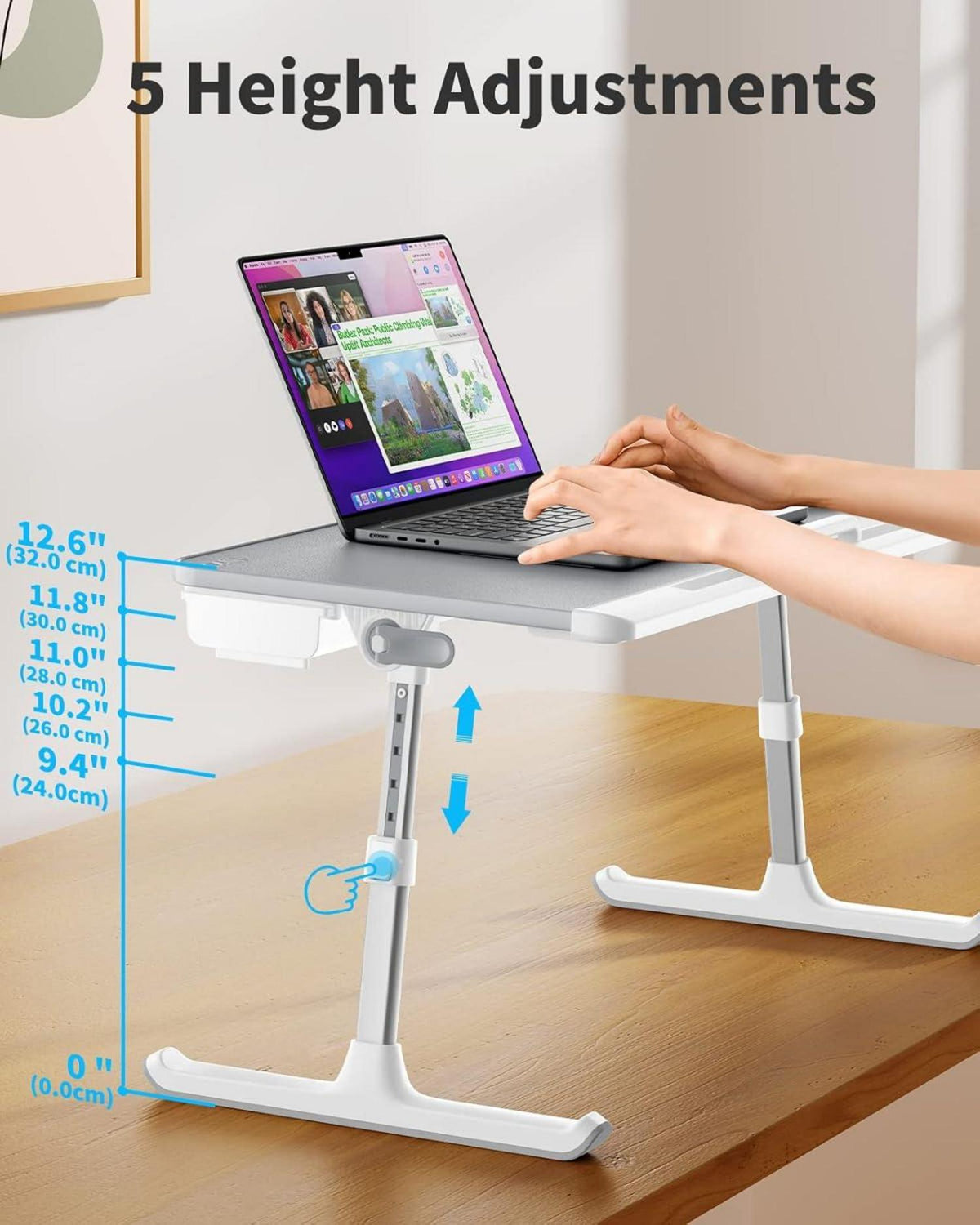 Höhenverstellbarer Laptop Betttisch mit PVC-Leder und Schublade