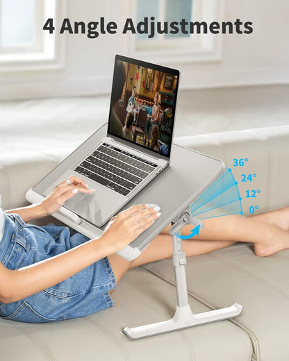 SAIJI Betttisch 100% E0 Holzplatte höhenverstellbar PVC-Leder Laptop Tisch