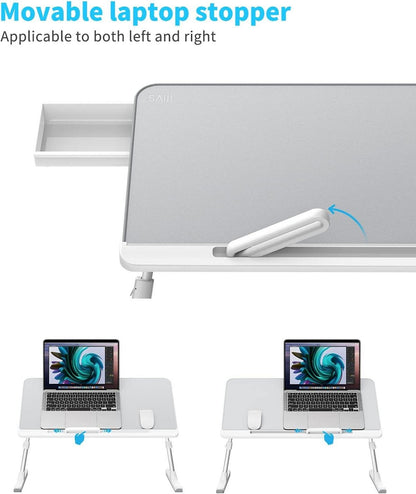 SAIJI Betttisch Holzplatte verstellbar Laptop Tisch PVC-Leder