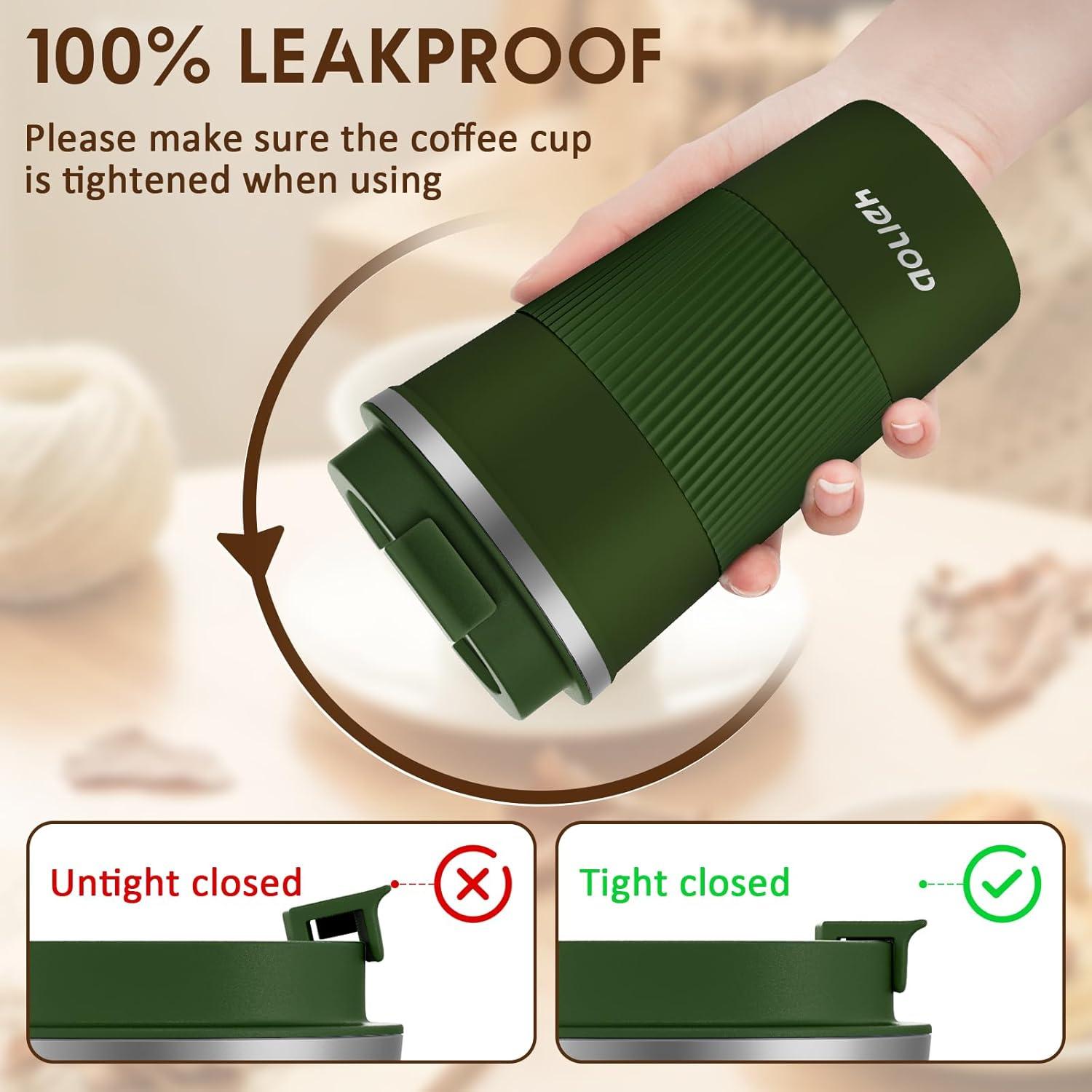 Aolieh Thermobecher Edelstahl Travel Mug Kaffeebecher Isolierbecher 510ML Grün