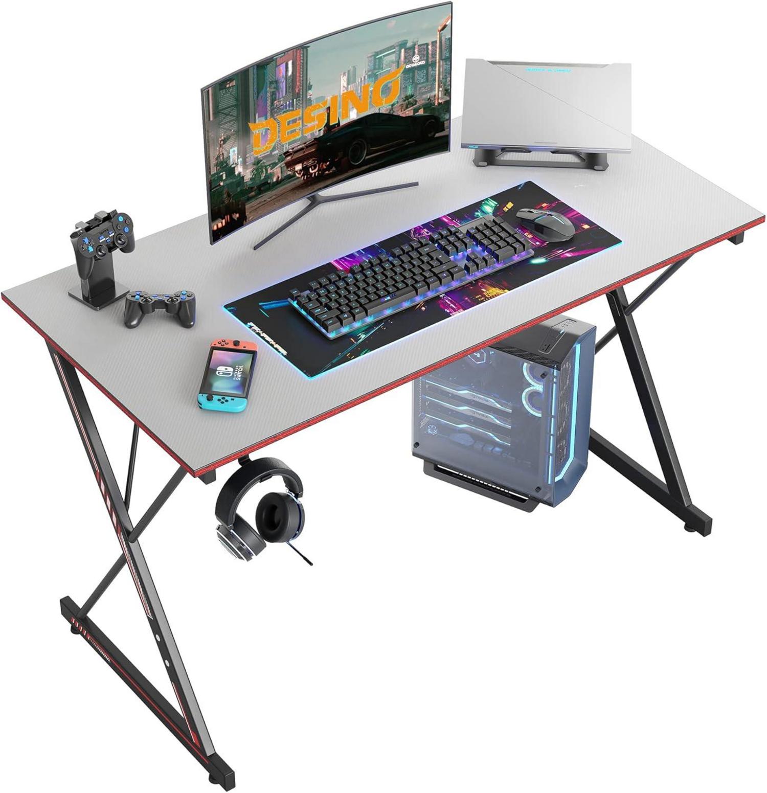 Gaming Schreibtisch Kohlefaseroberfläche Kopfhörerhaken 100x50 Grey