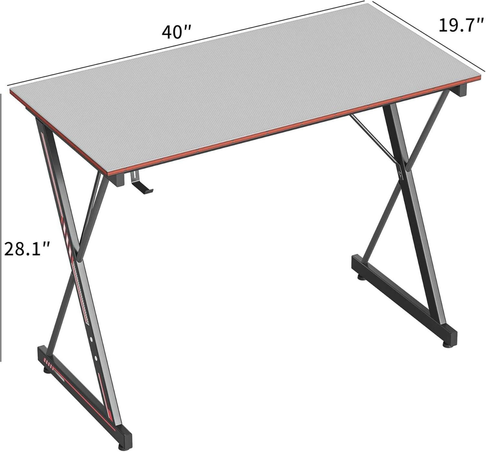 Gaming Schreibtisch Kohlefaseroberfläche Kopfhörerhaken 100x50 Grey