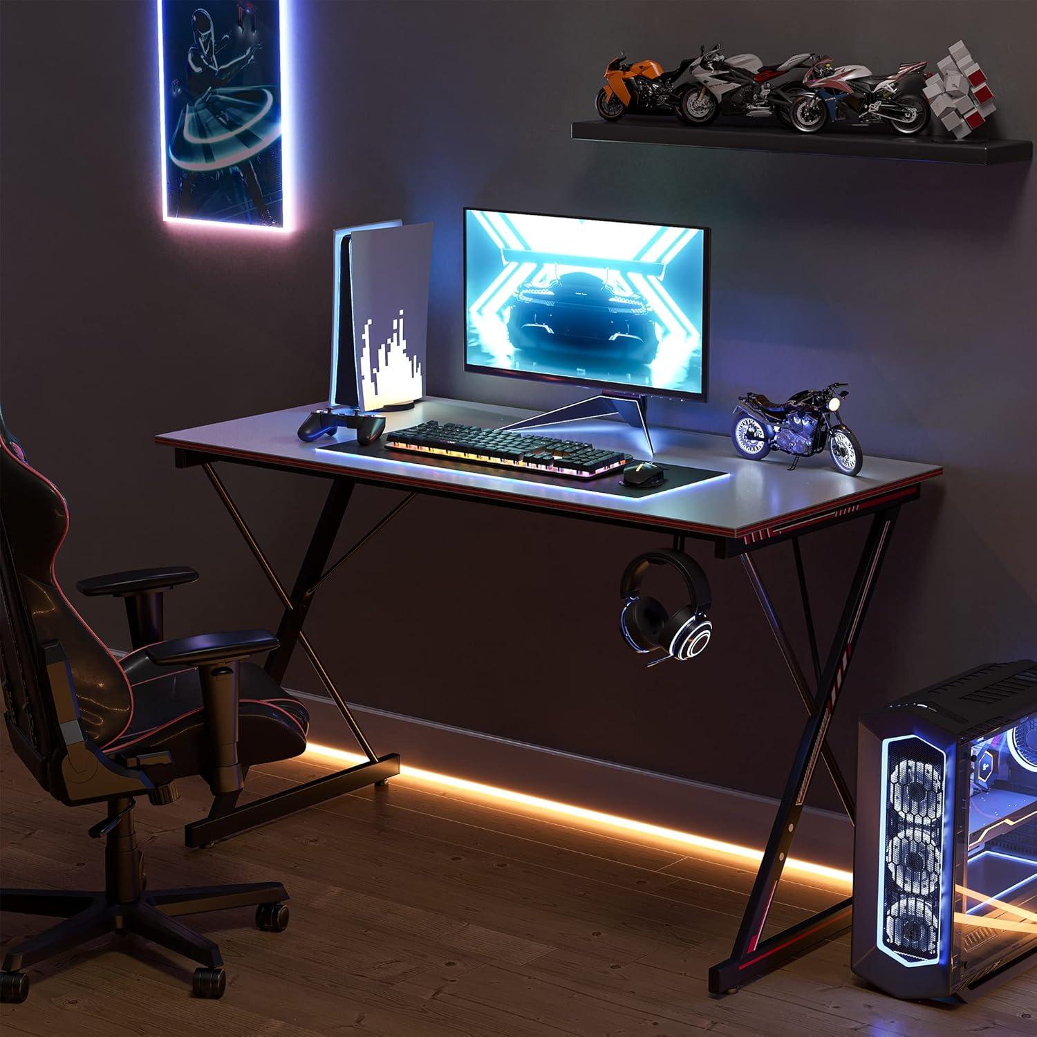 DESINO Gaming Schreibtisch 80x50 cm Kohlefaser Ergonomischer Tisch Grau