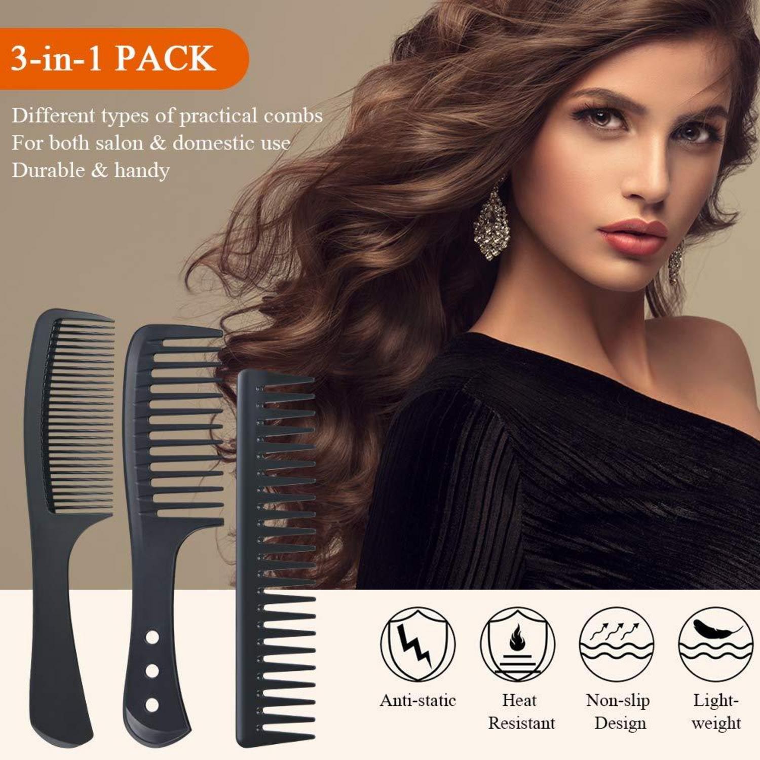 Breiter Carbon Friseurkamm 3er Set Lockenkamm Kit