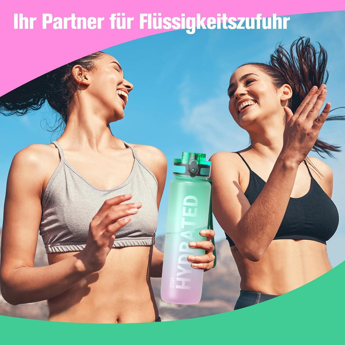 Sport Trinkflasche 1L Auslaufsicher BPA-frei Tritan Yoga Gym