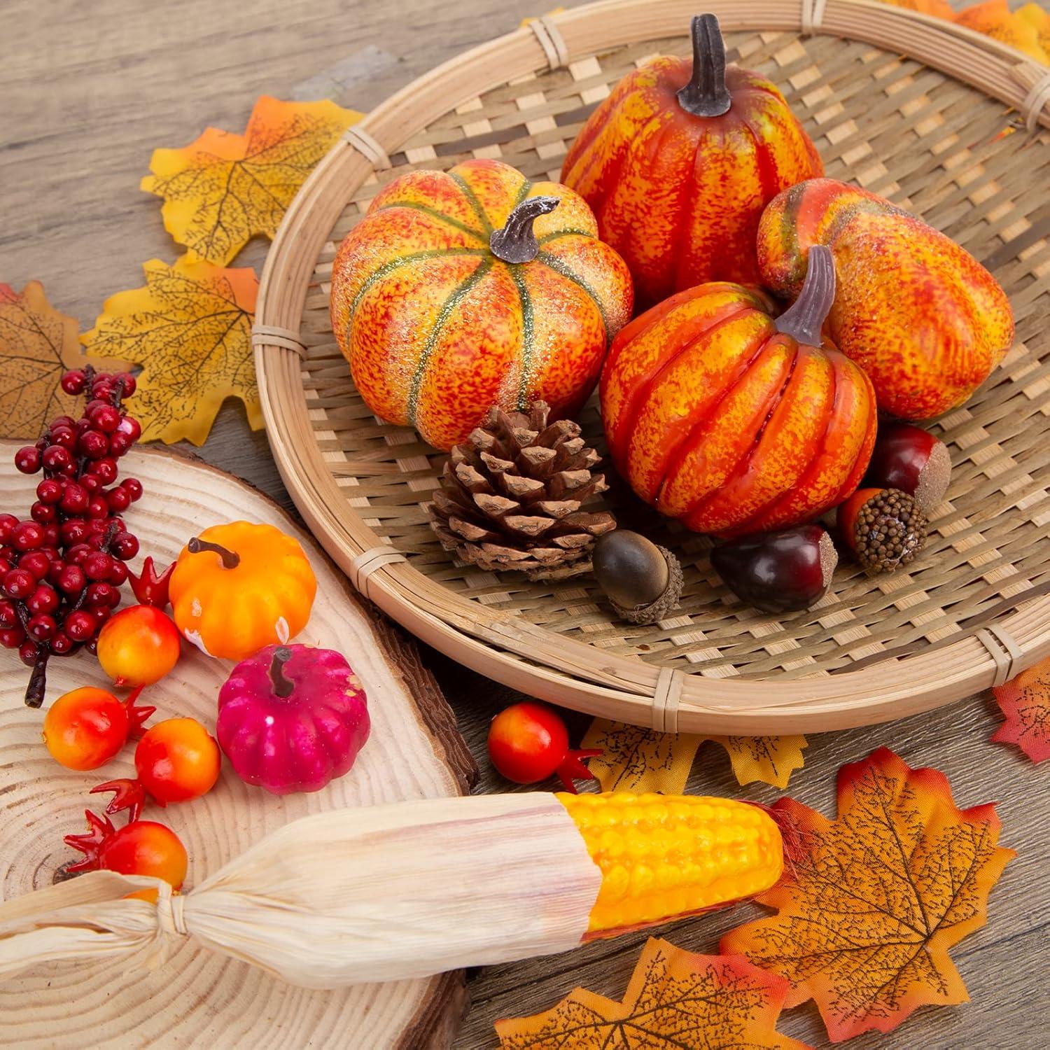 Herbstfrucht Deko Set 49-teilig Kürbisse Tannenzapfen Eicheln