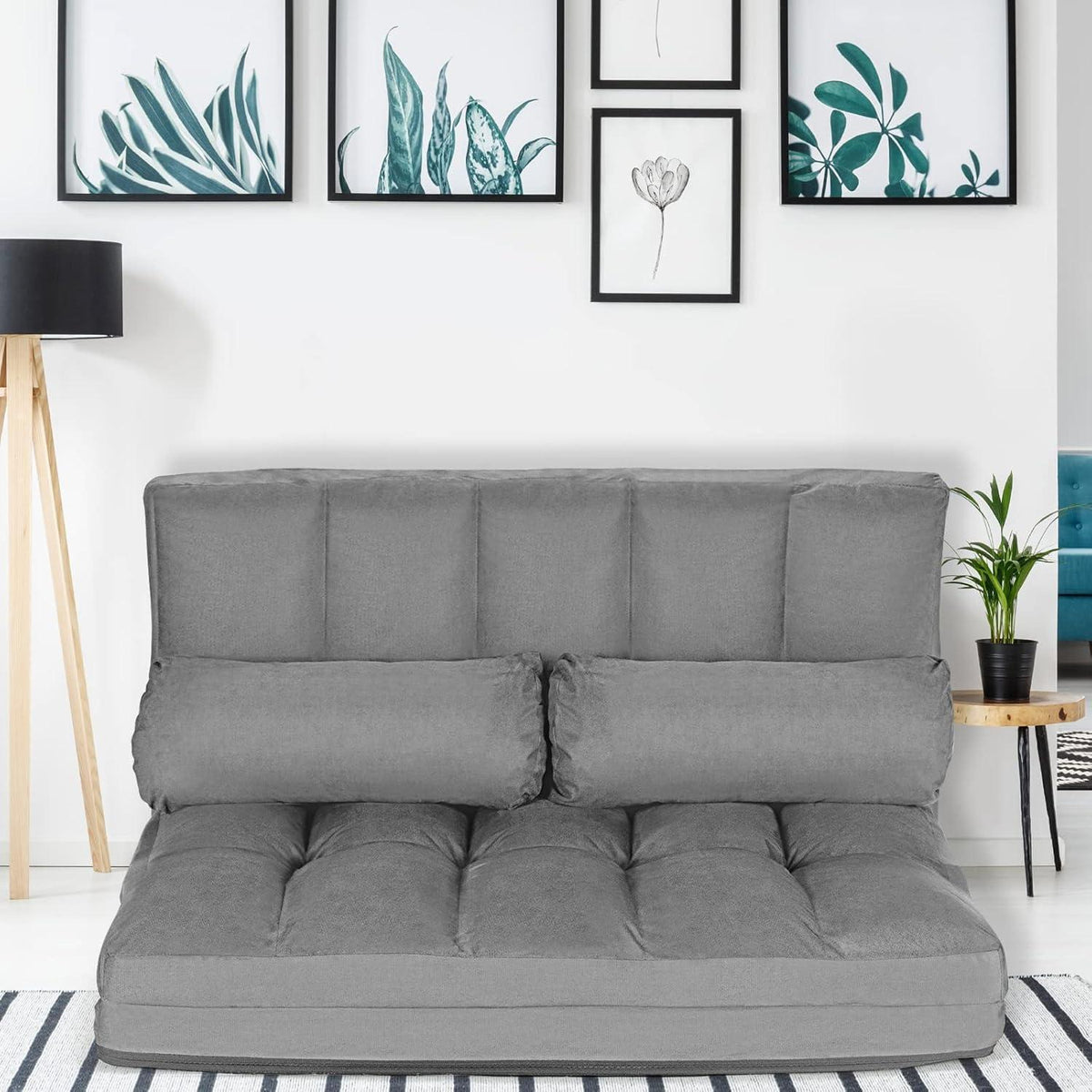 2-Sitzer Bodensofa mit Schlaffunktion & 6-stufiger Verstellung (Grau)