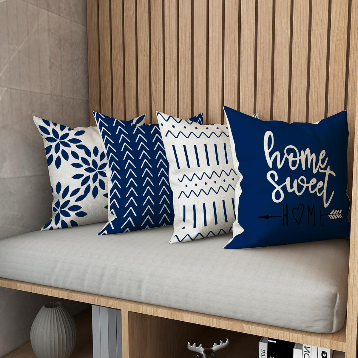 Leinen Kissenbezüge 4er Set Dunkelblau 55x55cm