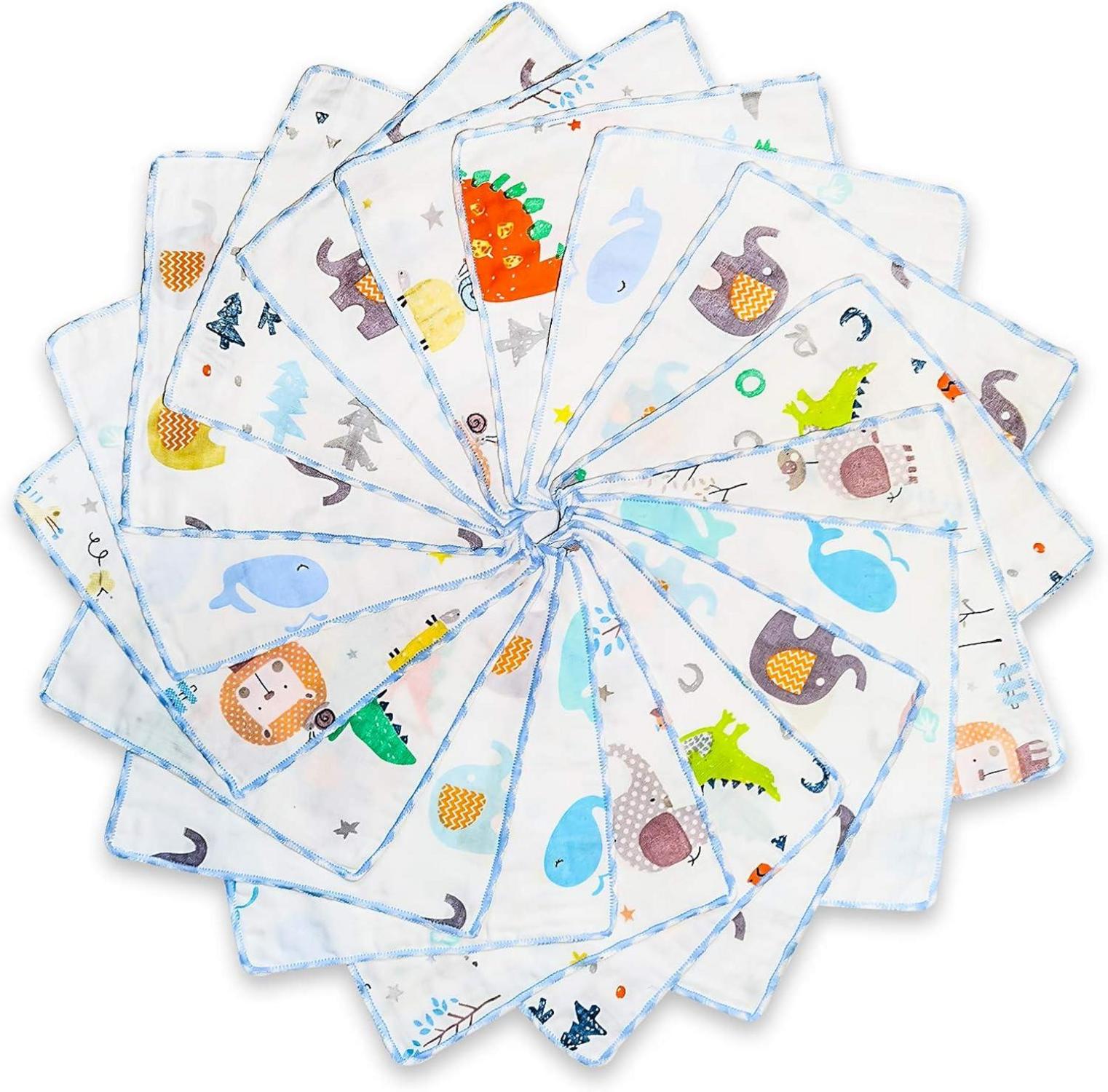 Baby Musselin Waschlappen 100% Baumwolle Tierwelt 18er Pack