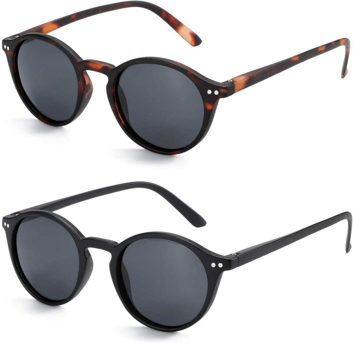 Polarisierte Retro Sonnenbrille Vintage Set 2er Pack Rund Quadratisch