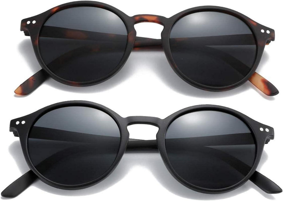 Polarisierte Retro Sonnenbrille Vintage Set 2er Pack Rund Quadratisch