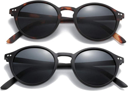 Polarisierte Retro Sonnenbrille Vintage Set 2er Pack Rund Quadratisch