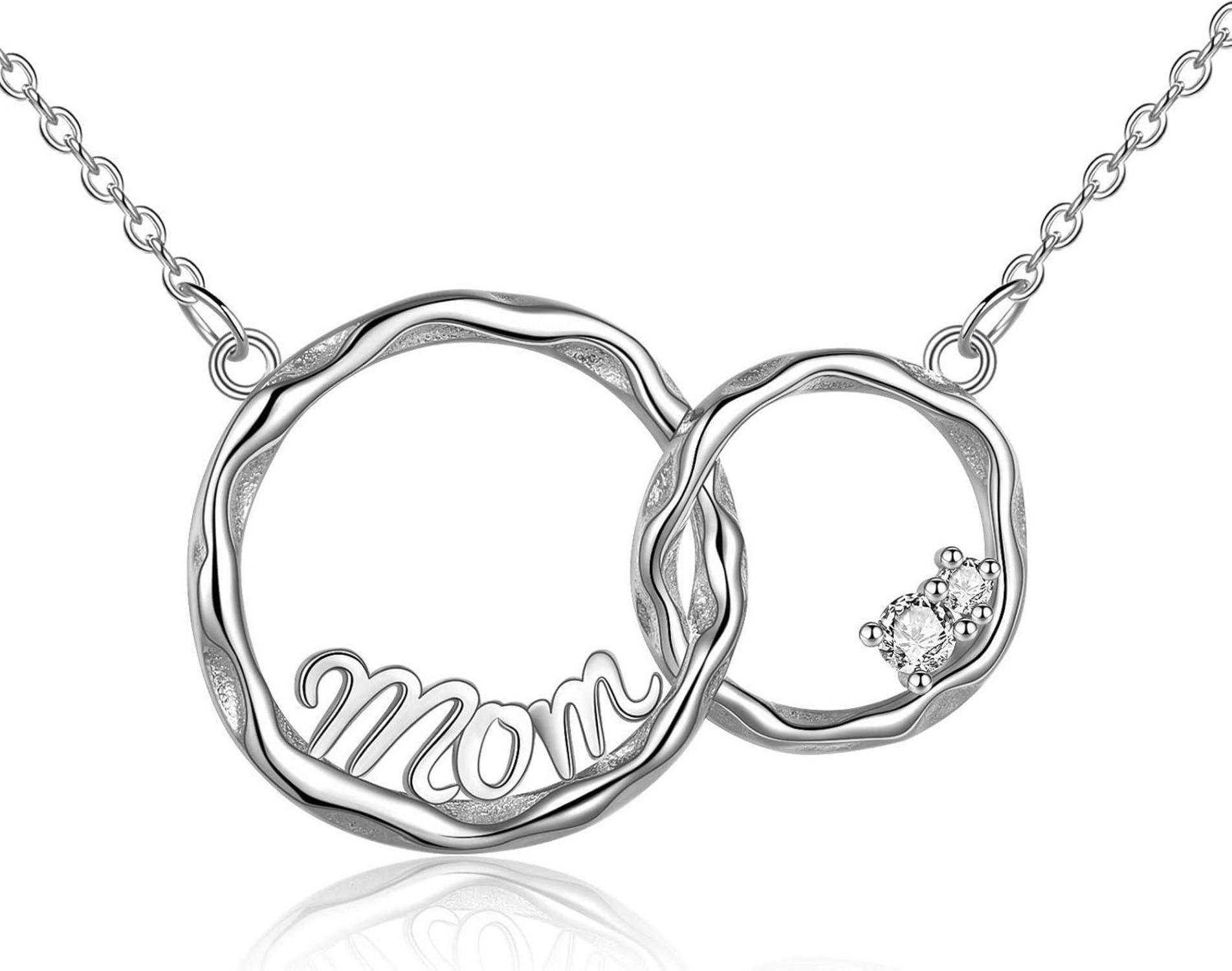 925 Sterling Silber Interlocking Doppel Circle Mutter Halskette