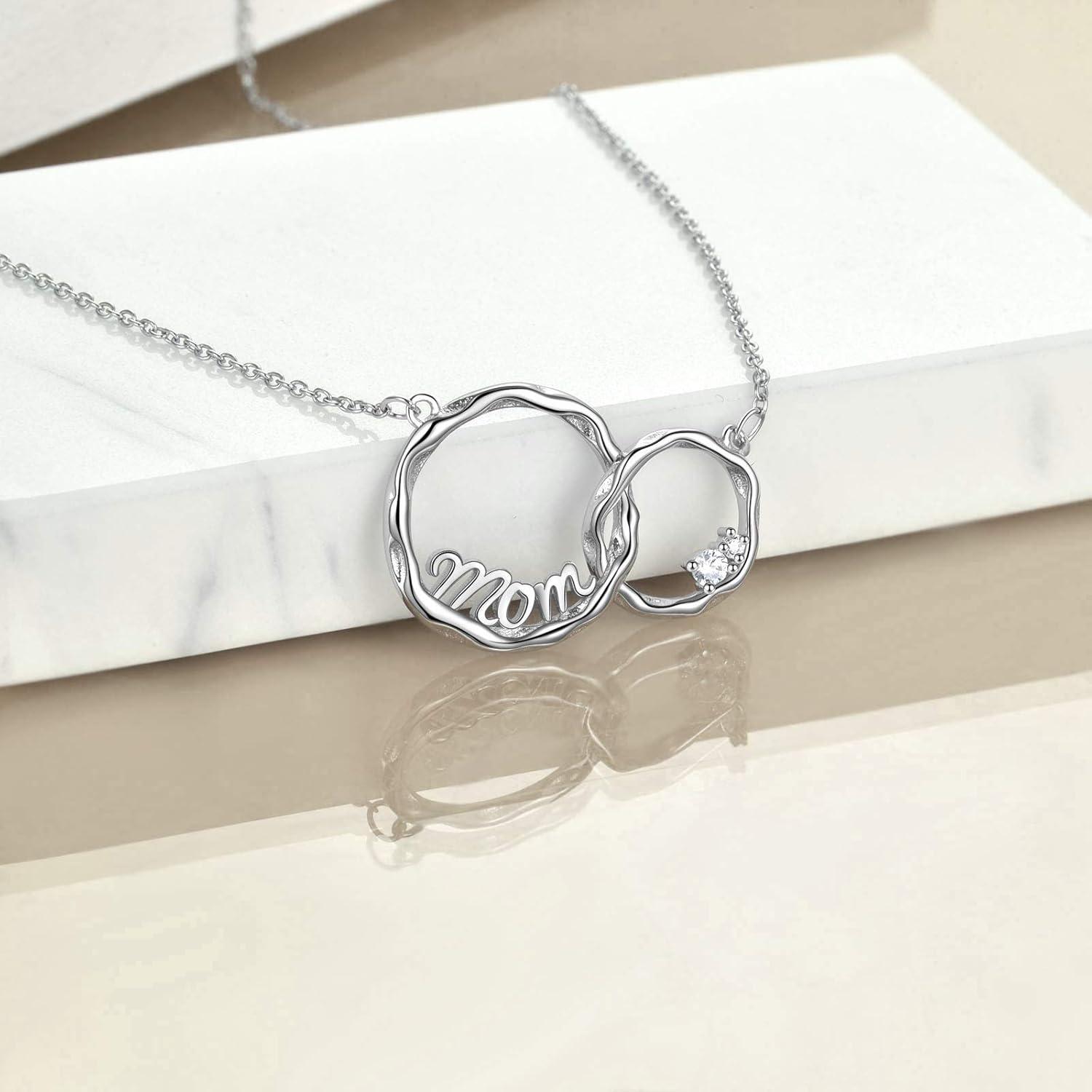 925 Sterling Silber Interlocking Doppel Circle Mutter Halskette