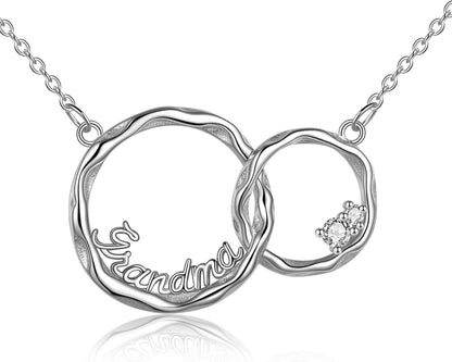 Sterling Silber Doppelkreis Halskette für Großmutter in Geschenkbox
