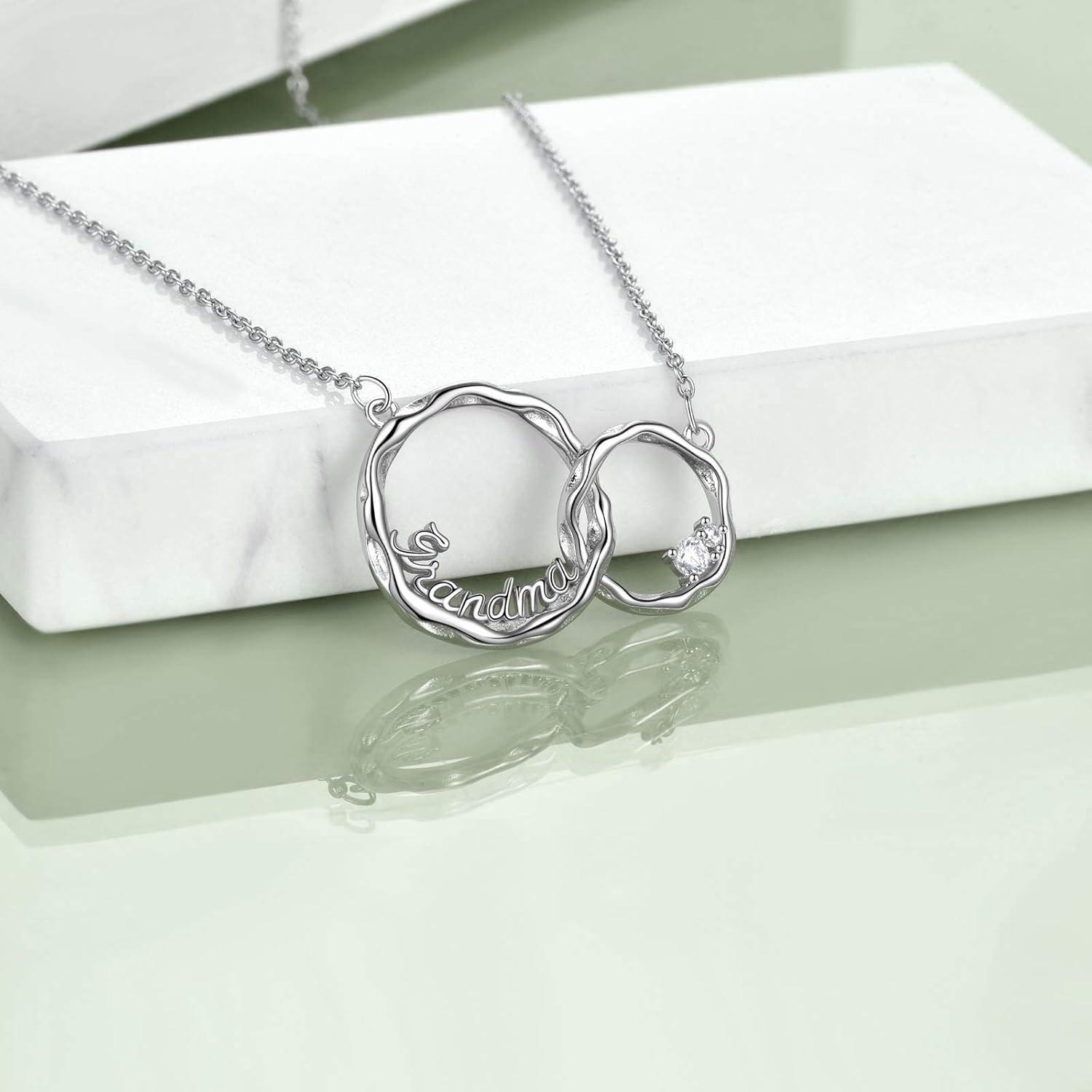925 Sterling Silber Interlocking Doppelkreis-Halskette für