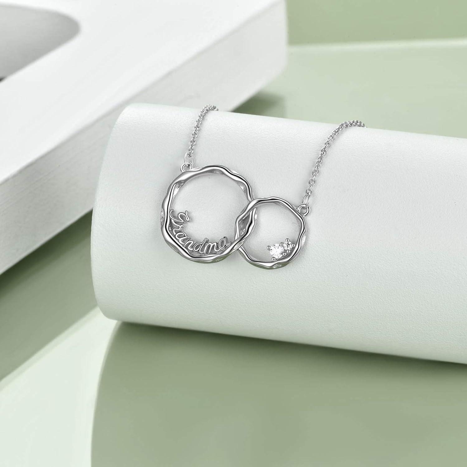 Sterling Silber Doppelkreis Halskette für Großmutter in Geschenkbox
