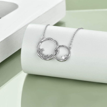 Sterling Silber Doppelkreis Halskette für Großmutter in Geschenkbox