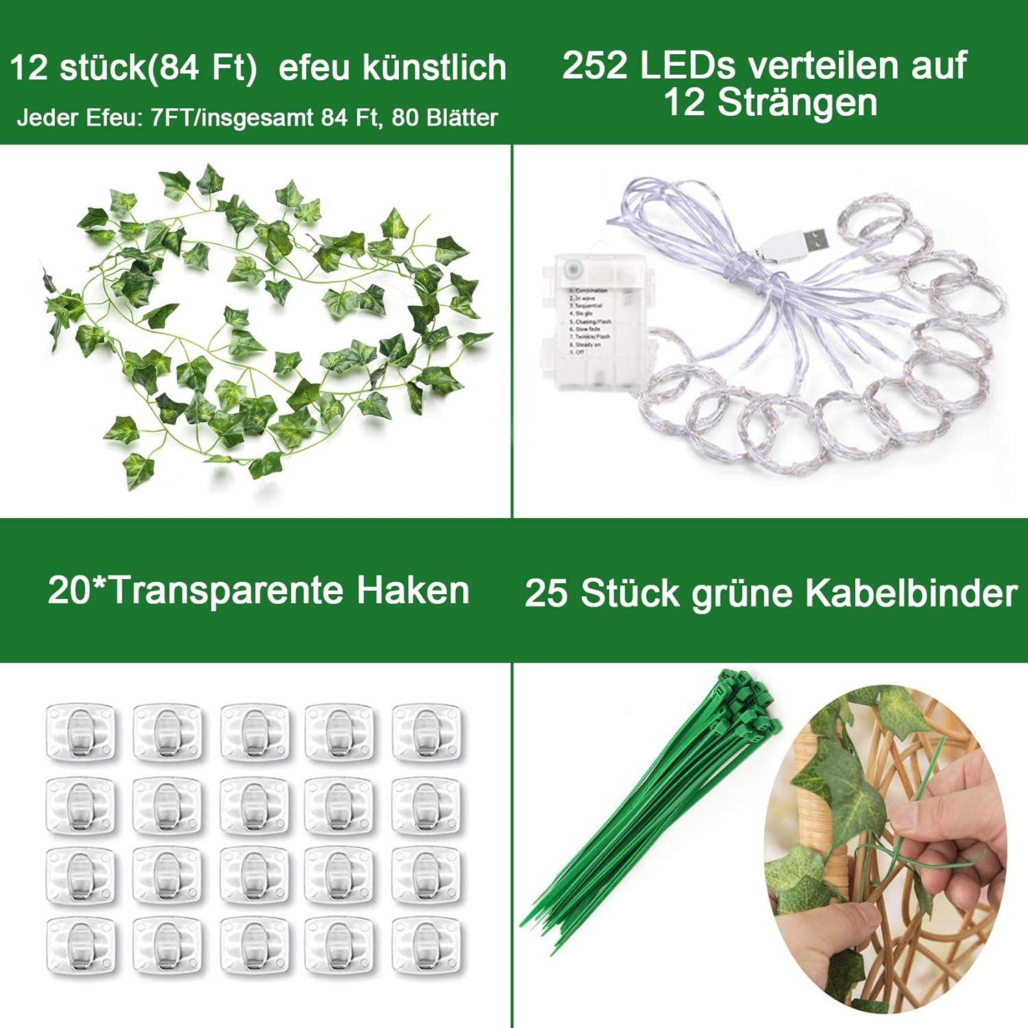 Künstliche Efeu Lichterkette mit 252 LEDs, Hochzeit Party Deko