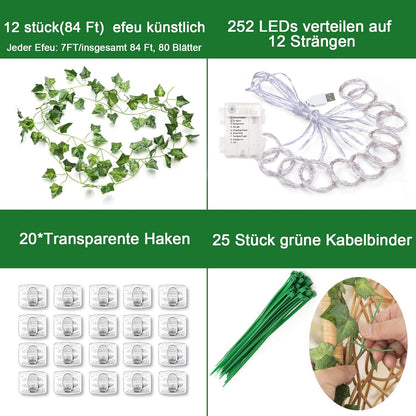 Künstliche Efeu Lichterkette mit 252 LEDs, Hochzeit Party Deko