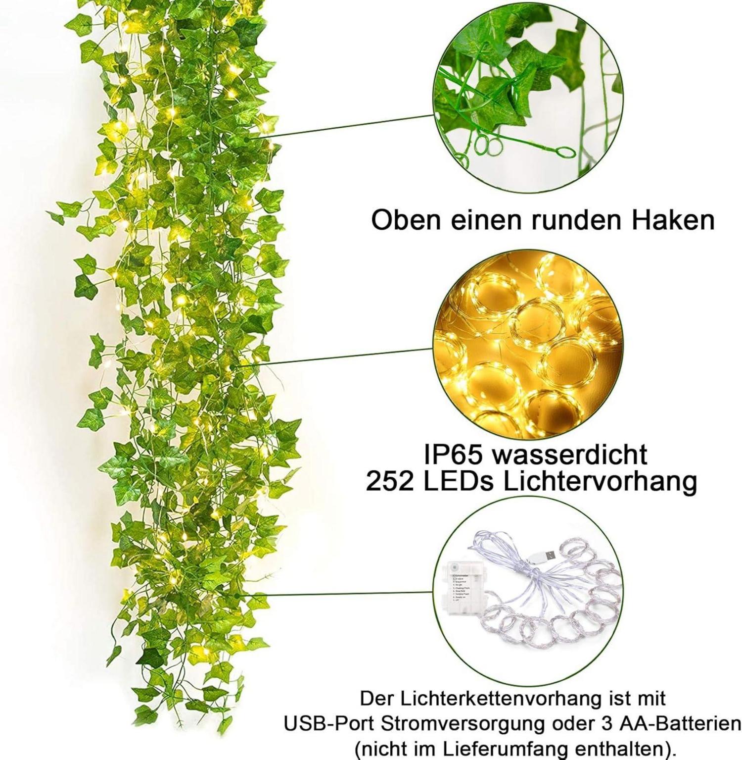 KASZOO Efeu Künstlich Lichterkette 252 LEDs Vorhang Hochzeit Party Wanddekoration