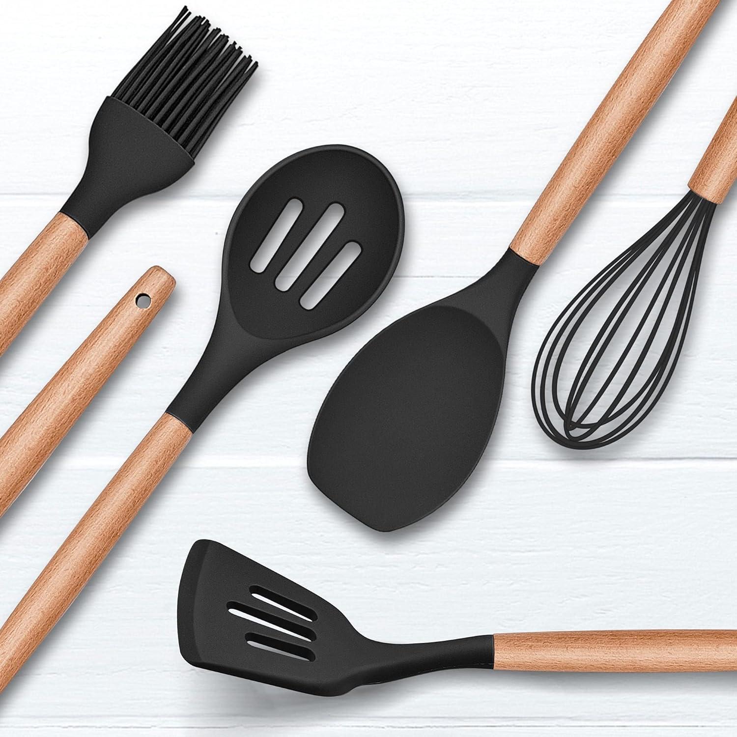 Silikon Küchenhelfer Set 12-teilig Holzgriff hitzebeständig