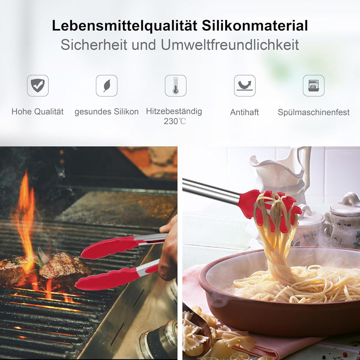 Küchenhelfer Set 25tlg Silikon Kochutensilien Halter Edelstahl Antihaft Rot